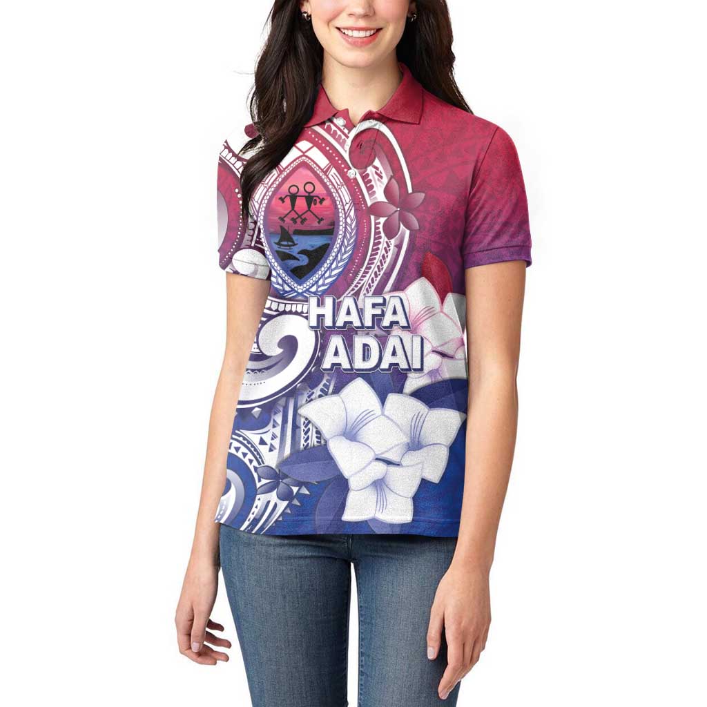 Guam Gadao Women Polo Shirt Hafa Adai Micronesian Tribal Pattern
