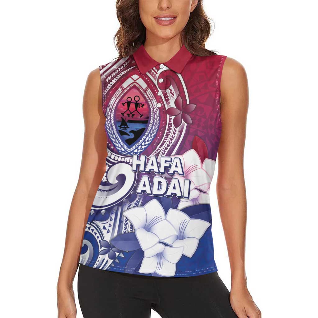 Guam Gadao Women Sleeveless Polo Shirt Hafa Adai Micronesian Tribal Pattern