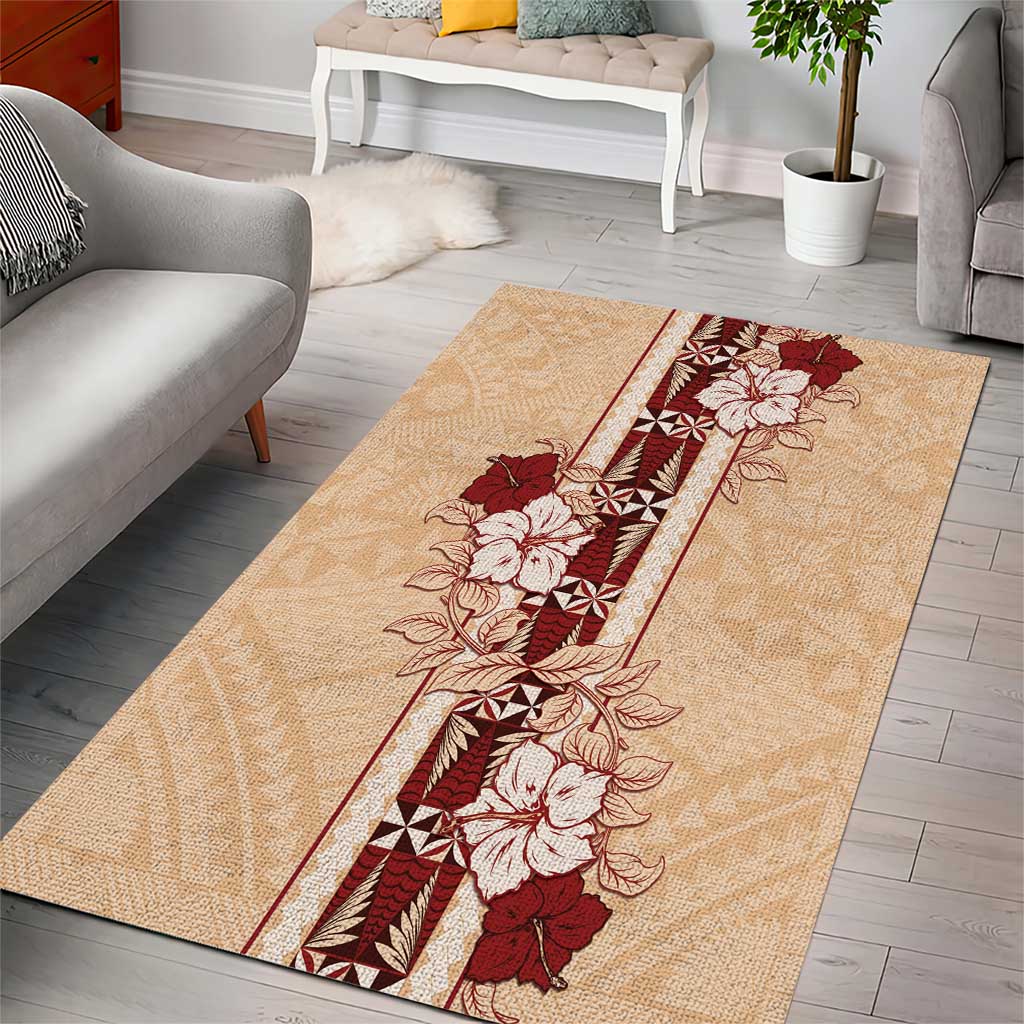 Tonga Language Week Area Rug Hibiscus Tongan Ngatu Pattern