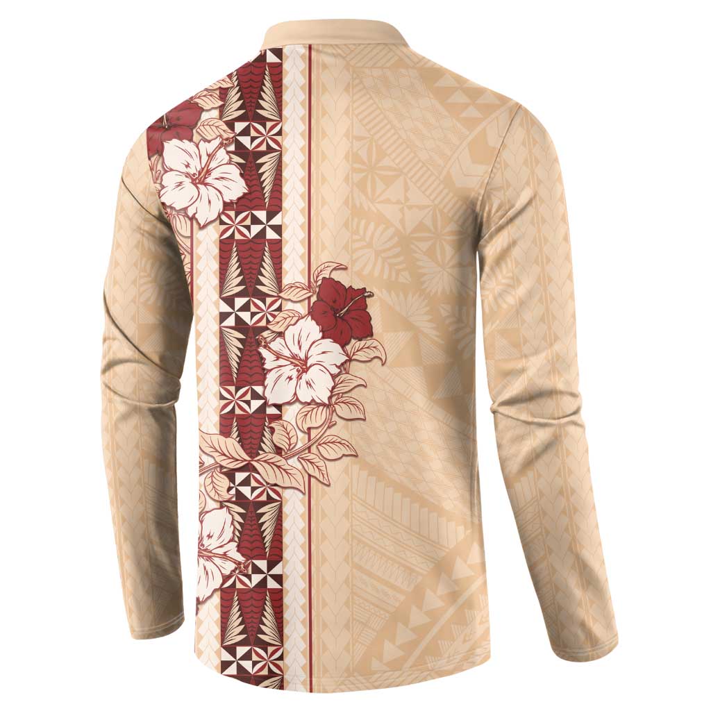 Tonga Language Week Button Sweatshirt Hibiscus Tongan Ngatu Pattern