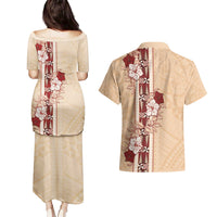 Tonga Language Week Couples Matching Puletasi and Hawaiian Shirt Hibiscus Tongan Ngatu Pattern