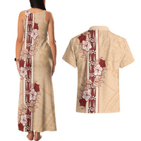 Tonga Language Week Couples Matching Tank Maxi Dress and Hawaiian Shirt Hibiscus Tongan Ngatu Pattern