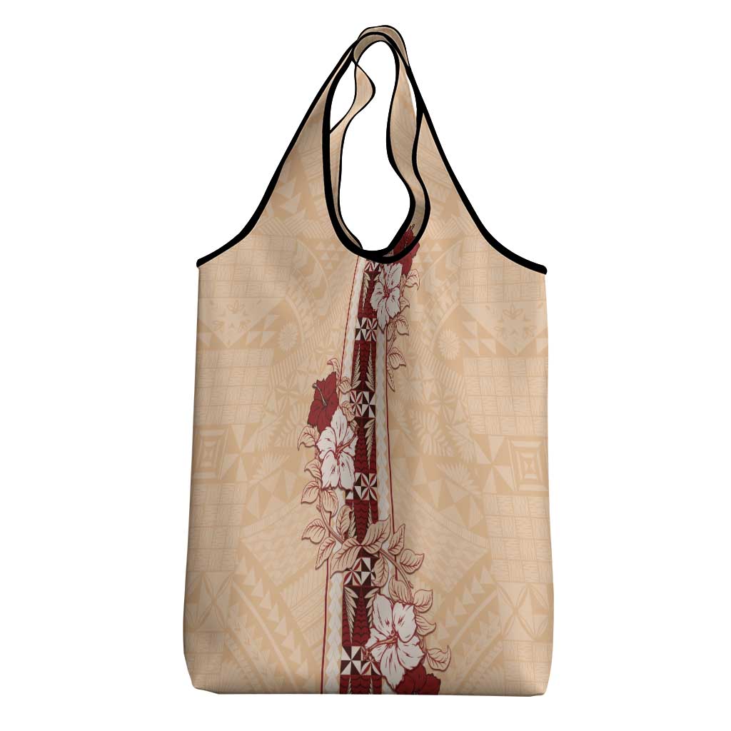 Tonga Language Week Grocery Bag Hibiscus Tongan Ngatu Pattern