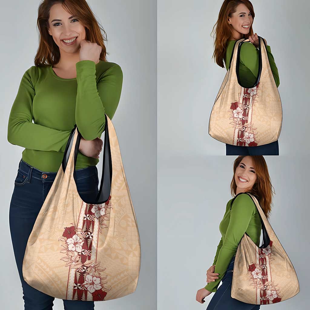 Tonga Language Week Grocery Bag Hibiscus Tongan Ngatu Pattern