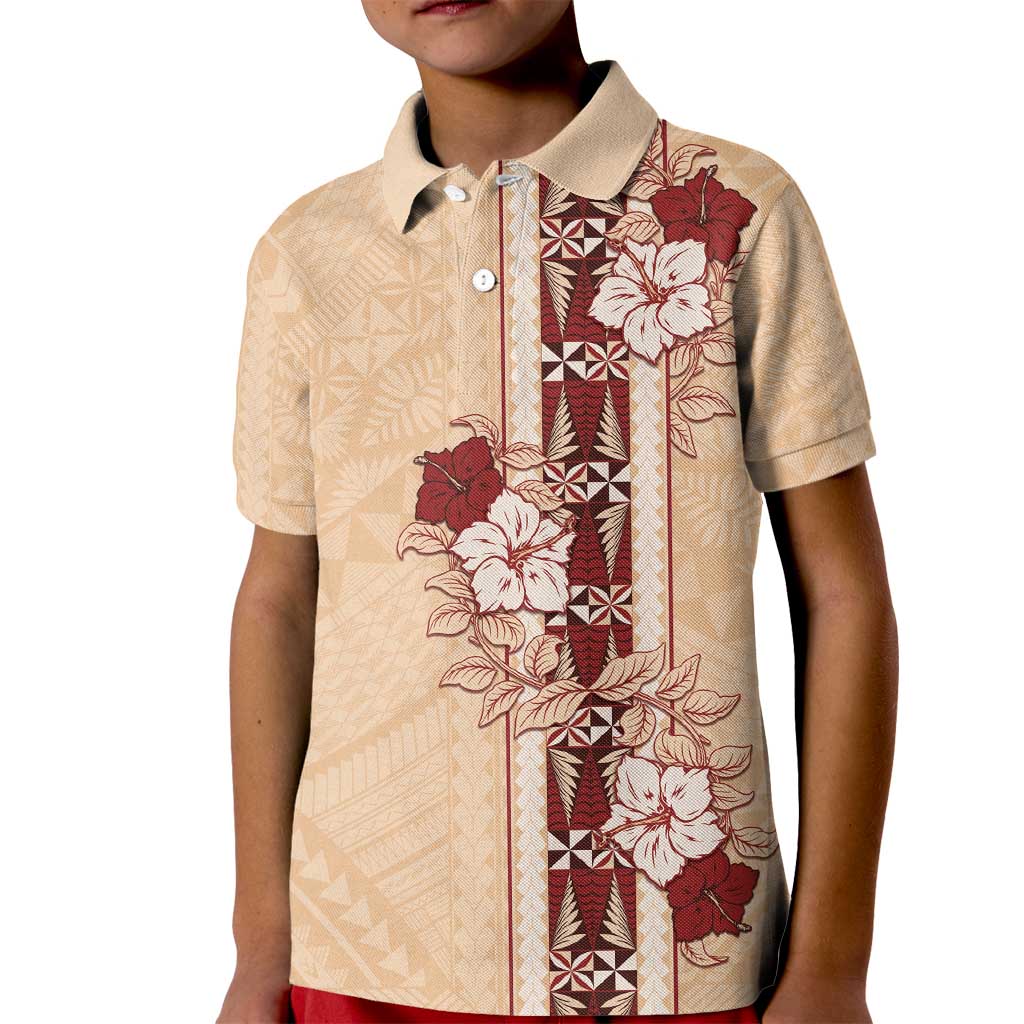 Tonga Language Week Kid Polo Shirt Hibiscus Tongan Ngatu Pattern