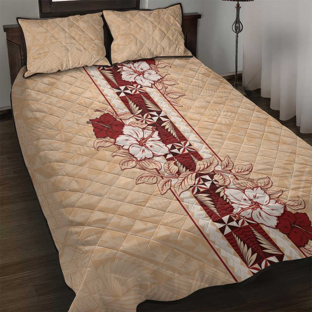 Tonga Language Week Quilt Bed Set Hibiscus Tongan Ngatu Pattern