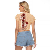 Tonga Language Week Raglan Cropped T Shirt Hibiscus Tongan Ngatu Pattern