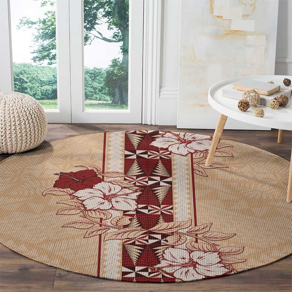 Tonga Language Week Round Carpet Hibiscus Tongan Ngatu Pattern