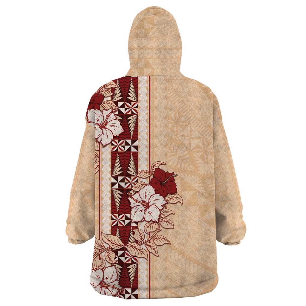 Tonga Language Week Wearable Blanket Hoodie Hibiscus Tongan Ngatu Pattern LT05 - Polynesian Pride