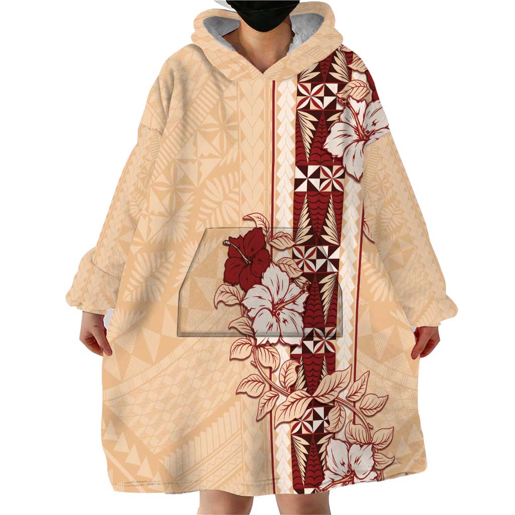 Tonga Language Week Wearable Blanket Hoodie Hibiscus Tongan Ngatu Pattern LT05 - Polynesian Pride