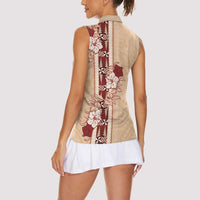 Tonga Language Week Women Sleeveless Polo Shirt Hibiscus Tongan Ngatu Pattern