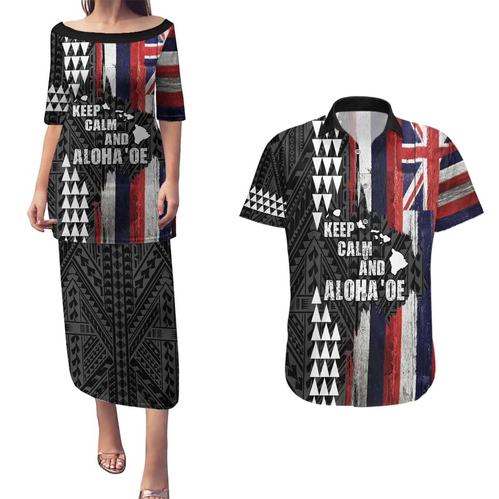 Hawaii 1959 Statehood Day Couples Matching Puletasi and Hawaiian Shirt Classic Style