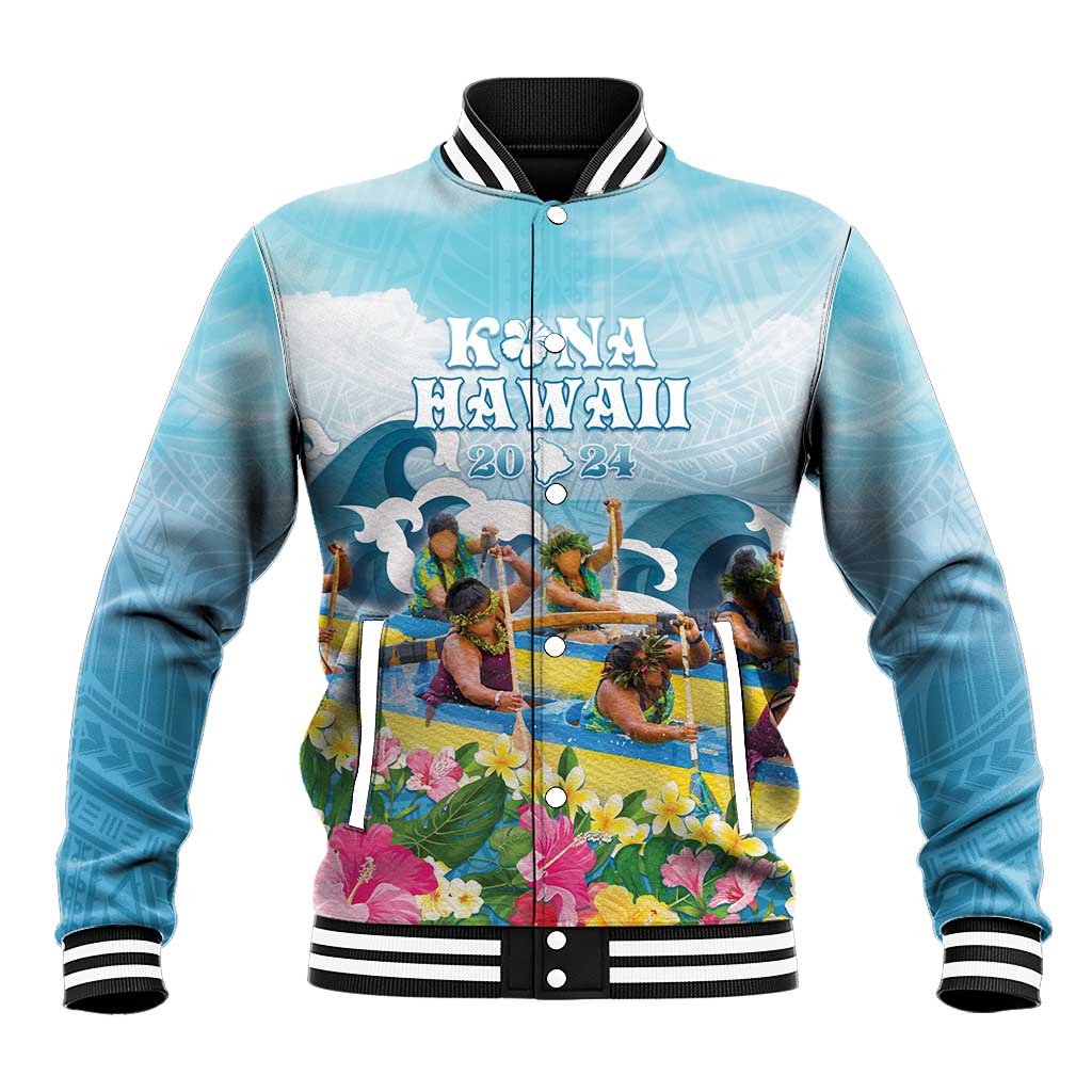 Hawaii Outrigger Canoe Race Baseball Jacket Polynesian Style Watercolor Style LT05 Unisex Blue - Polynesian Pride