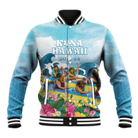 Hawaii Outrigger Canoe Race Baseball Jacket Polynesian Style Watercolor Style LT05 Unisex Blue - Polynesian Pride