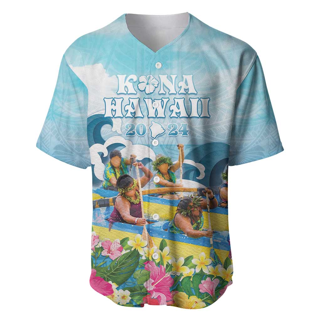 Hawaii Outrigger Canoe Race Baseball Jersey Polynesian Style Watercolor Style LT05 Blue - Polynesian Pride
