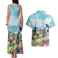 Hawaii Outrigger Canoe Race Couples Matching Tank Maxi Dress and Hawaiian Shirt Polynesian Style Watercolor Style LT05 - Polynesian Pride