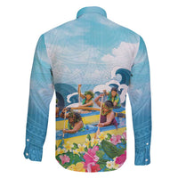 Hawaii Outrigger Canoe Race Family Matching Long Sleeve Bodycon Dress and Hawaiian Shirt Polynesian Style Watercolor Style LT05 - Polynesian Pride