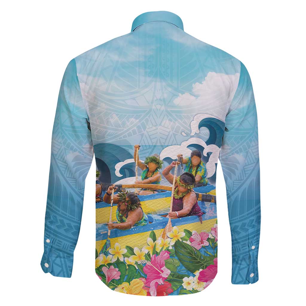 Hawaii Outrigger Canoe Race Family Matching Short Sleeve Bodycon Dress and Hawaiian Shirt Polynesian Style Watercolor Style LT05 - Polynesian Pride
