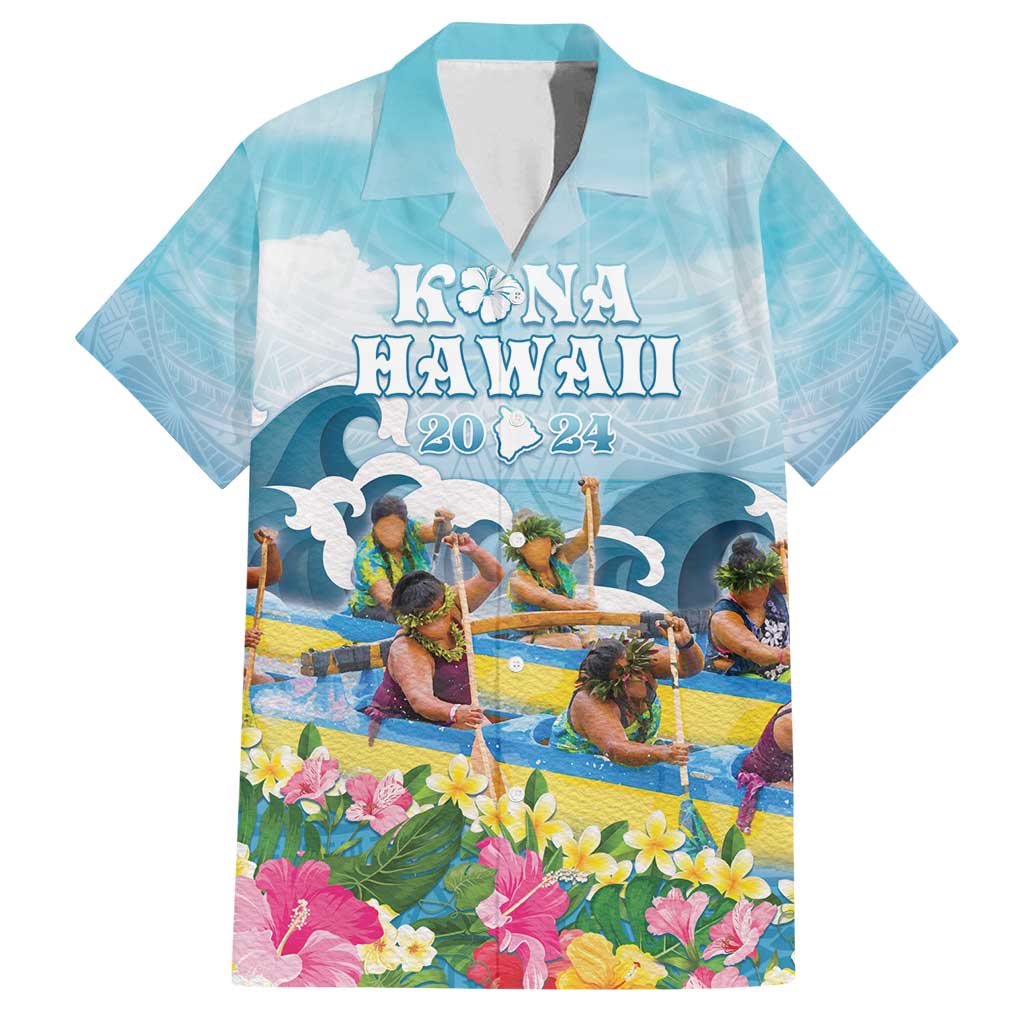 Hawaii Outrigger Canoe Race Family Matching Tank Maxi Dress and Hawaiian Shirt Polynesian Style Watercolor Style LT05 Dad's Shirt - Short Sleeve Blue - Polynesian Pride