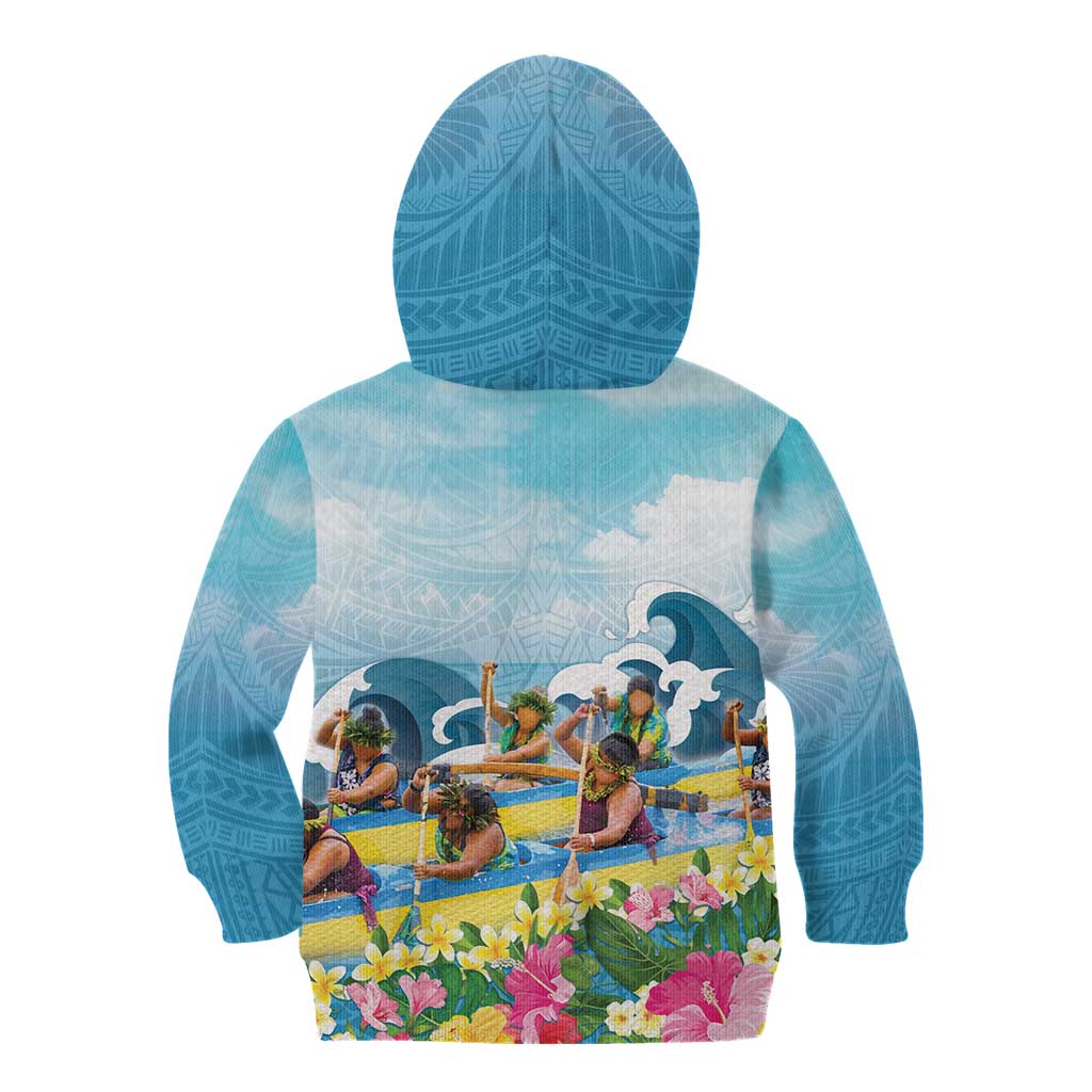 Hawaii Outrigger Canoe Race Kid Hoodie Polynesian Style Watercolor Style