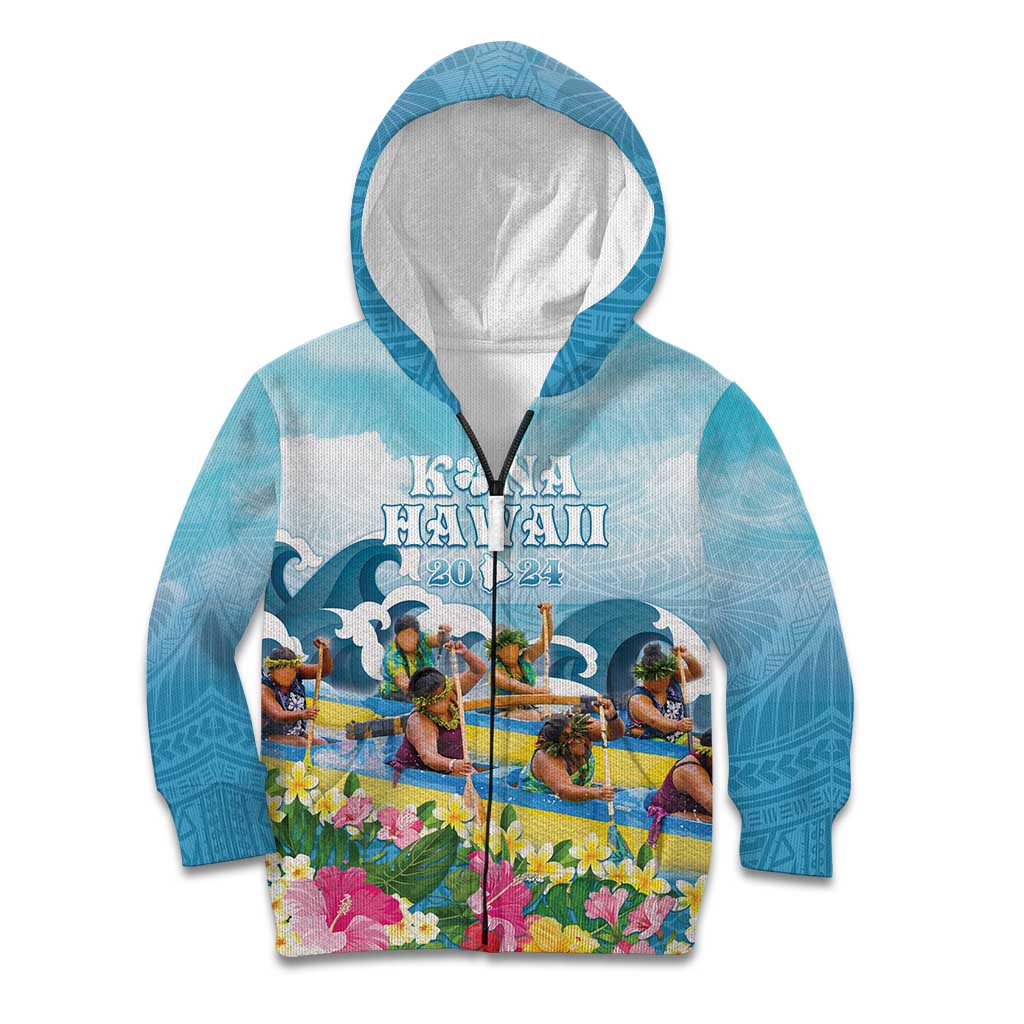 Hawaii Outrigger Canoe Race Kid Hoodie Polynesian Style Watercolor Style