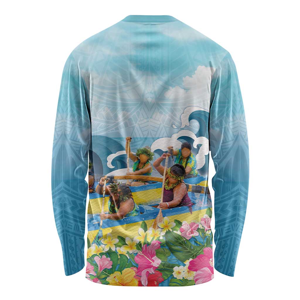 Hawaii Outrigger Canoe Race Long Sleeve Shirt Polynesian Style Watercolor Style