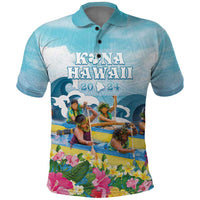 Hawaii Outrigger Canoe Race Polo Shirt Polynesian Style Watercolor Style