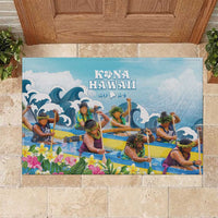 Hawaii Outrigger Canoe Race Rubber Doormat Polynesian Style Watercolor Style