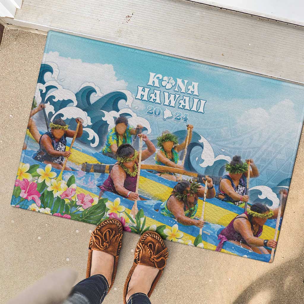 Hawaii Outrigger Canoe Race Rubber Doormat Polynesian Style Watercolor Style