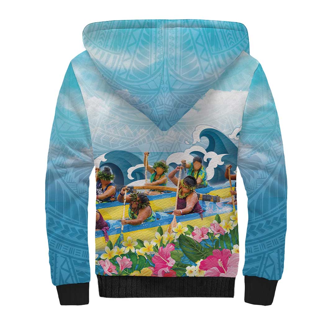 Hawaii Outrigger Canoe Race Sherpa Hoodie Polynesian Style Watercolor Style