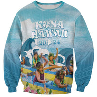 Hawaii Outrigger Canoe Race Sweatshirt Polynesian Style Watercolor Style LT05 Unisex Blue - Polynesian Pride