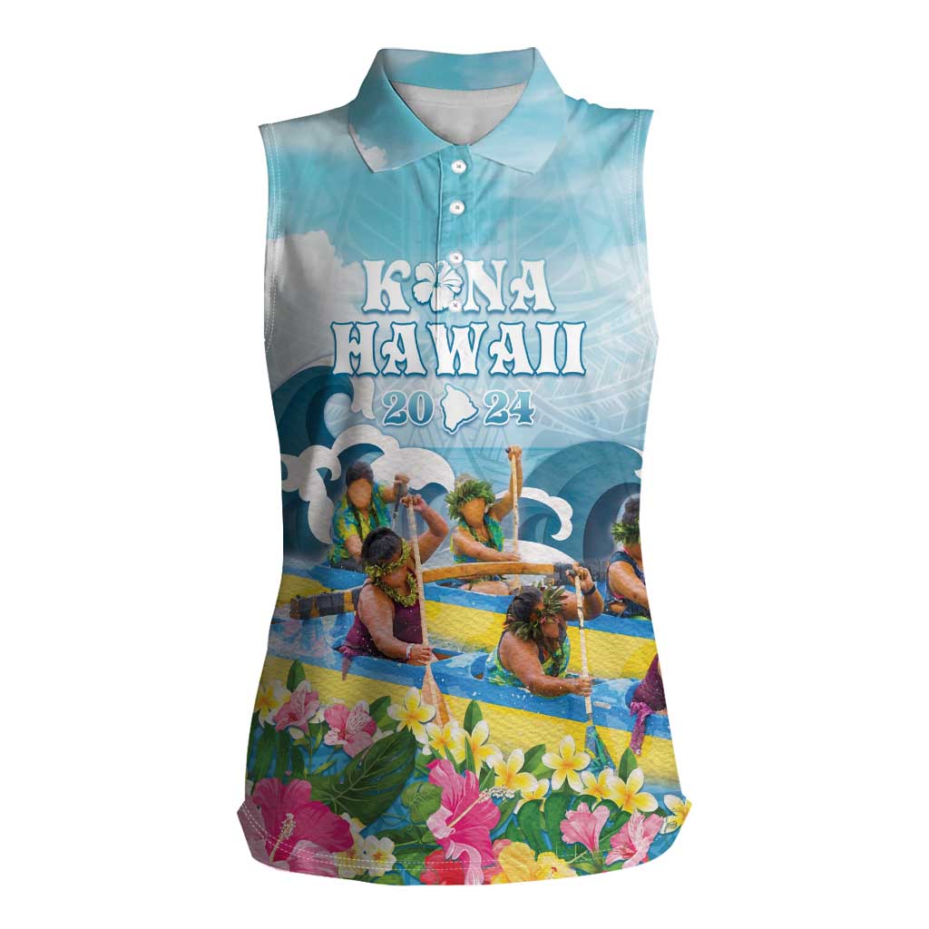 Hawaii Outrigger Canoe Race Women Sleeveless Polo Shirt Polynesian Style Watercolor Style LT05 Female Blue - Polynesian Pride