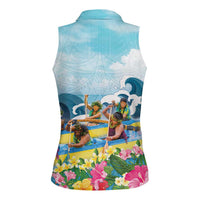Hawaii Outrigger Canoe Race Women Sleeveless Polo Shirt Polynesian Style Watercolor Style LT05 - Polynesian Pride