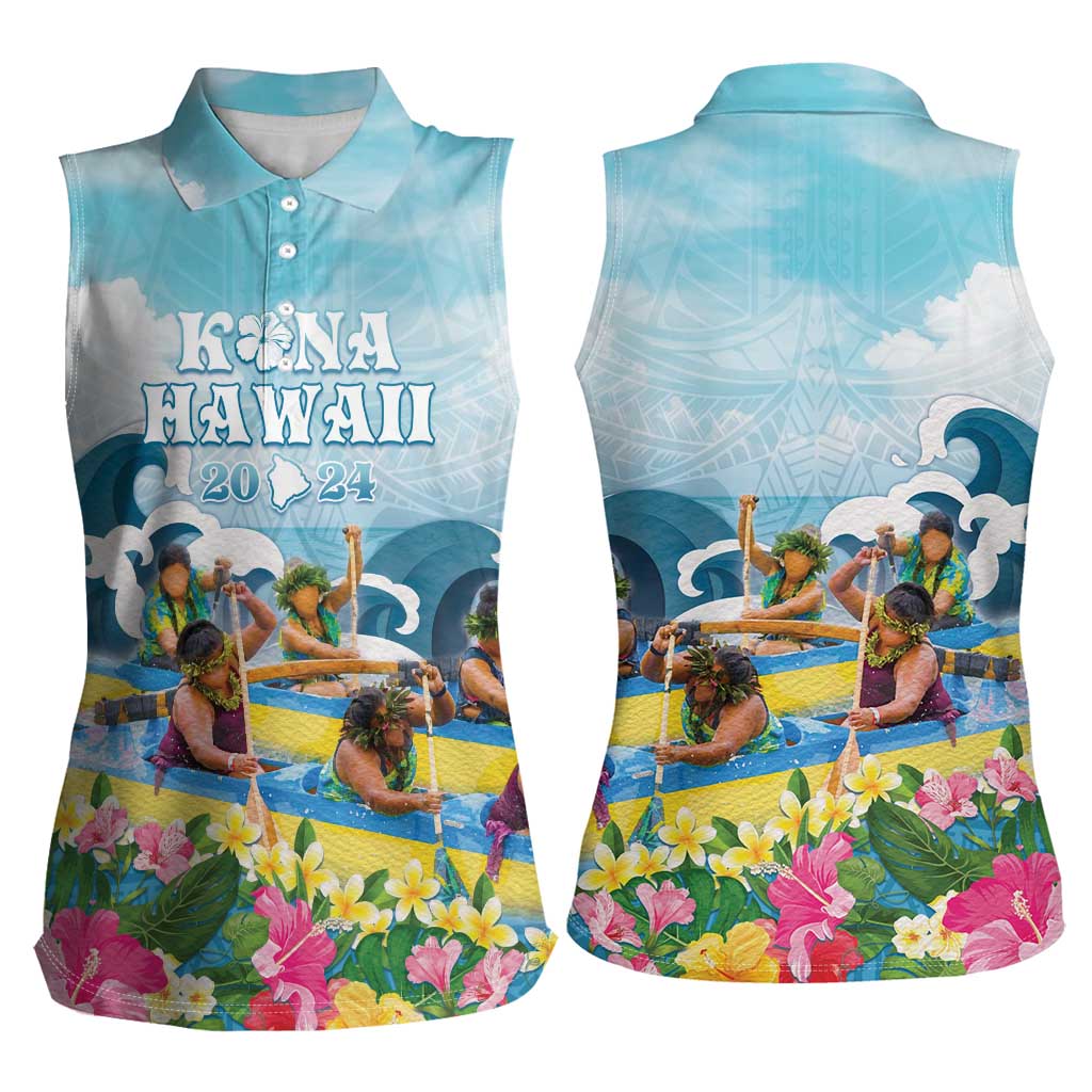 Hawaii Outrigger Canoe Race Women Sleeveless Polo Shirt Polynesian Style Watercolor Style LT05 - Polynesian Pride