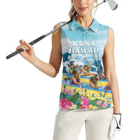 Hawaii Outrigger Canoe Race Women Sleeveless Polo Shirt Polynesian Style Watercolor Style LT05 - Polynesian Pride