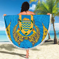 Tuvalu Independence Day Beach Blanket Coat Of Arms With Polynesian Dolphin Tattoo