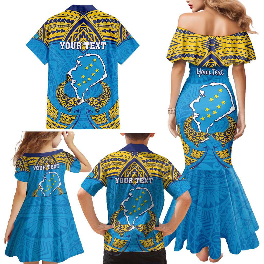 Personalised Tuvalu Independence Day Family Matching Mermaid Dress and Hawaiian Shirt Coat Of Arms With Polynesian Dolphin Tattoo LT05 - Polynesian Pride