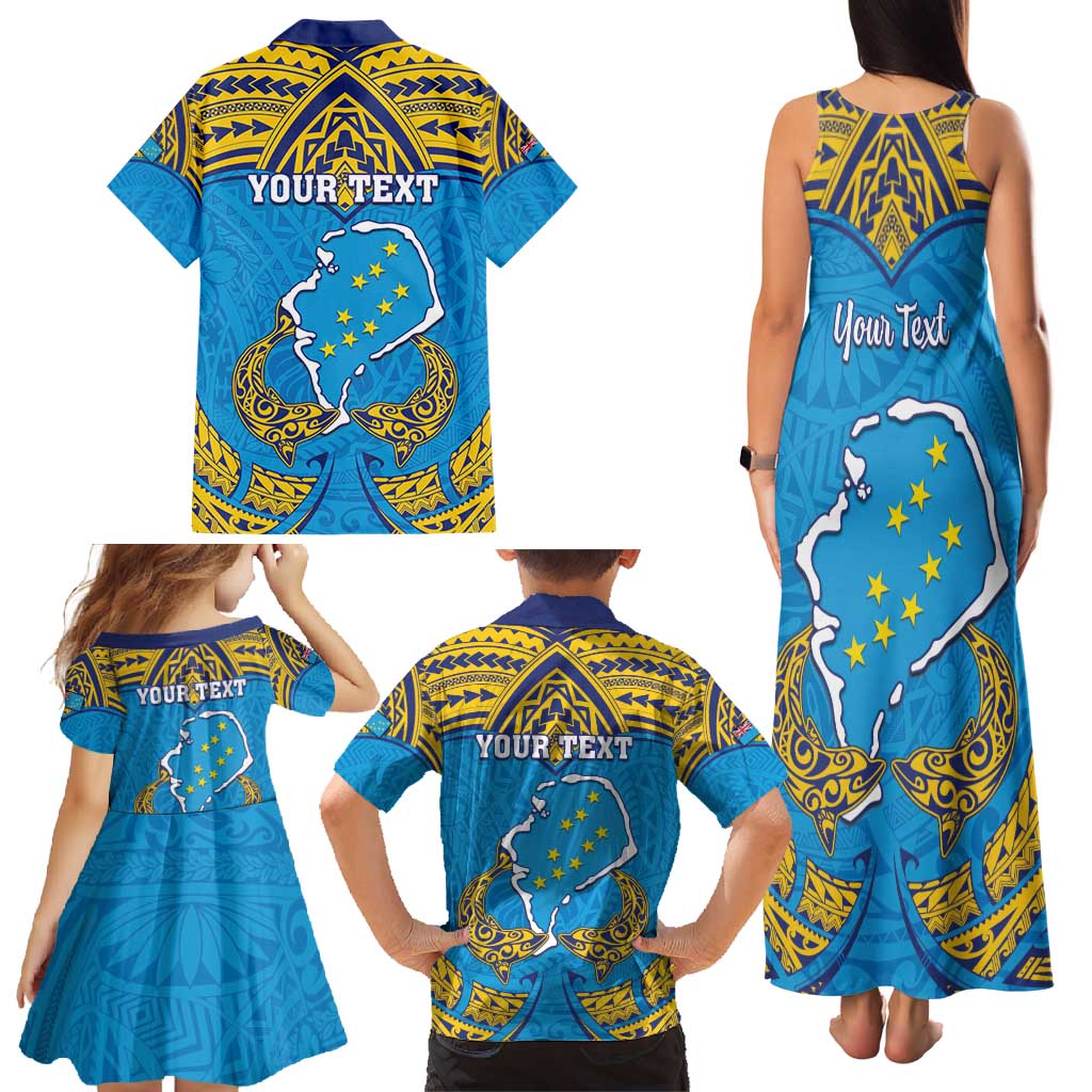 Personalised Tuvalu Independence Day Family Matching Tank Maxi Dress and Hawaiian Shirt Coat Of Arms With Polynesian Dolphin Tattoo LT05 - Polynesian Pride