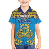 Personalised Tuvalu Independence Day Kid Hawaiian Shirt Coat Of Arms With Polynesian Dolphin Tattoo LT05 Kid Blue - Polynesian Pride