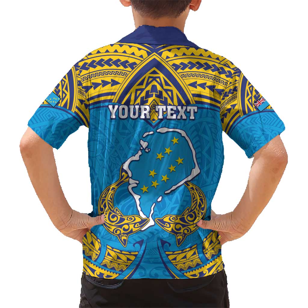 Personalised Tuvalu Independence Day Kid Hawaiian Shirt Coat Of Arms With Polynesian Dolphin Tattoo LT05 - Polynesian Pride