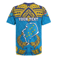 Personalised Tuvalu Independence Day Rugby Jersey Coat Of Arms With Polynesian Dolphin Tattoo