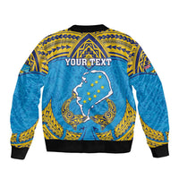 Personalised Tuvalu Independence Day Sleeve Zip Bomber Jacket Coat Of Arms With Polynesian Dolphin Tattoo LT05 - Polynesian Pride