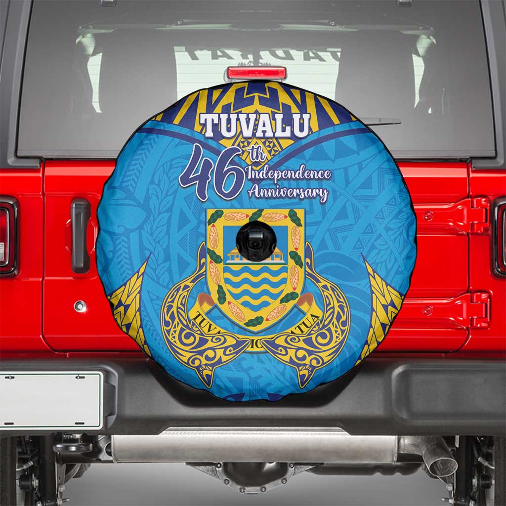 Tuvalu Independence Day Spare Tire Cover Coat Of Arms With Polynesian Dolphin Tattoo