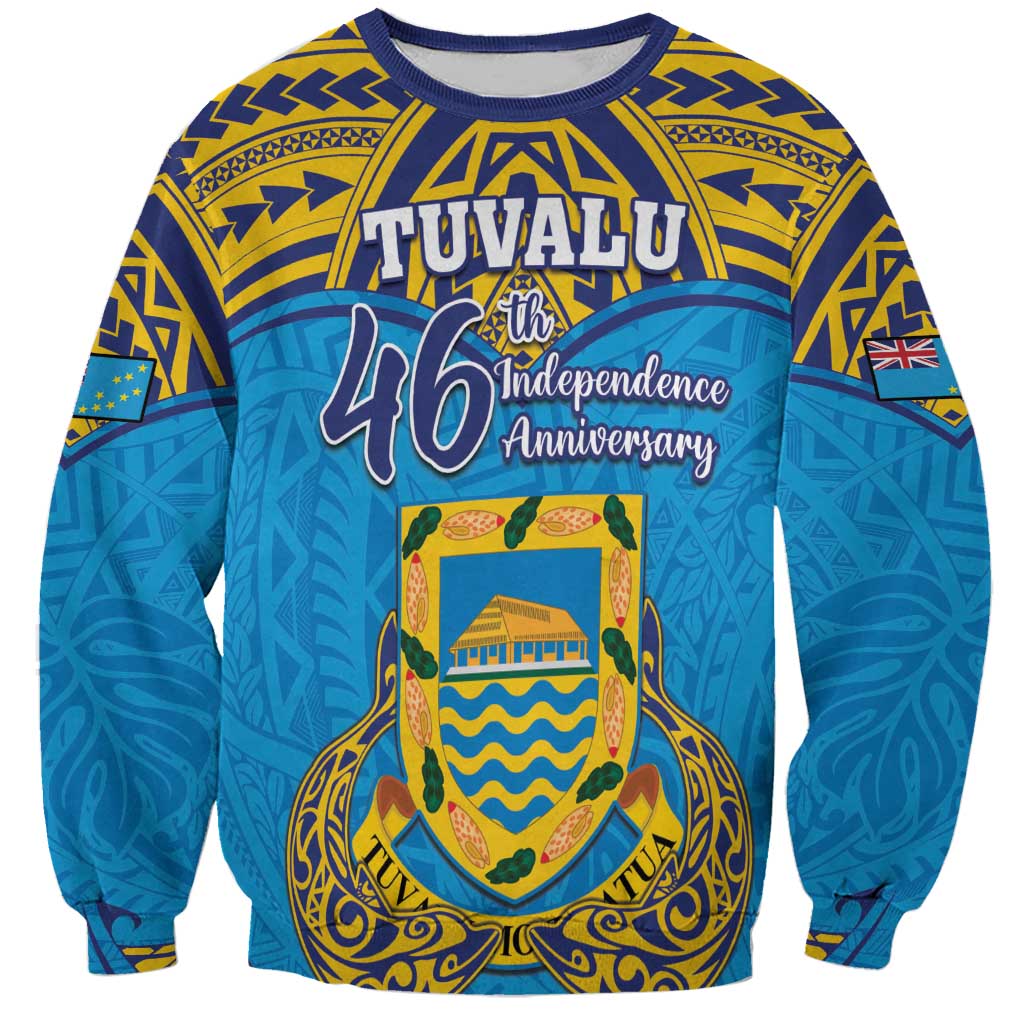 Personalised Tuvalu Independence Day Sweatshirt Coat Of Arms With Polynesian Dolphin Tattoo