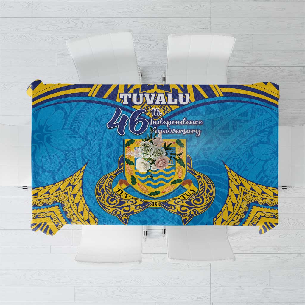 Tuvalu Independence Day Tablecloth Coat Of Arms With Polynesian Dolphin Tattoo