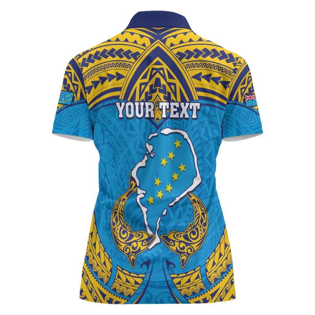 Personalised Tuvalu Independence Day Women Polo Shirt Coat Of Arms With Polynesian Dolphin Tattoo LT05 - Polynesian Pride