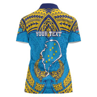Personalised Tuvalu Independence Day Women Polo Shirt Coat Of Arms With Polynesian Dolphin Tattoo LT05 - Polynesian Pride