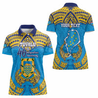 Personalised Tuvalu Independence Day Women Polo Shirt Coat Of Arms With Polynesian Dolphin Tattoo LT05 - Polynesian Pride