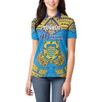 Personalised Tuvalu Independence Day Women Polo Shirt Coat Of Arms With Polynesian Dolphin Tattoo LT05 - Polynesian Pride