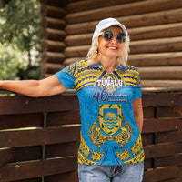 Personalised Tuvalu Independence Day Women Polo Shirt Coat Of Arms With Polynesian Dolphin Tattoo LT05 - Polynesian Pride
